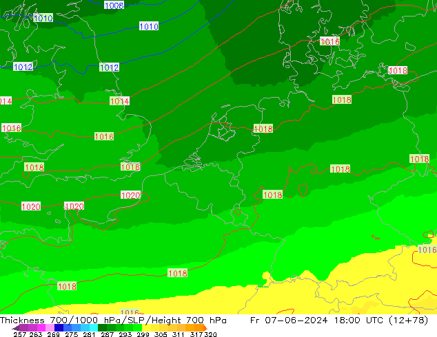 Thck 700-1000 hPa UK-Global  07.06.2024 18 UTC