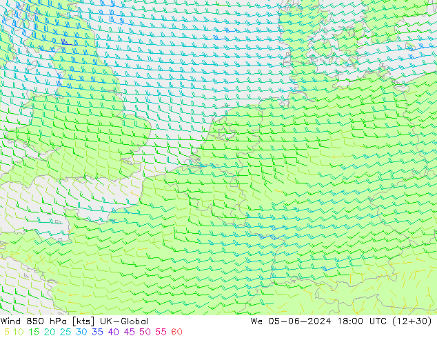 Wind 850 hPa UK-Global We 05.06.2024 18 UTC