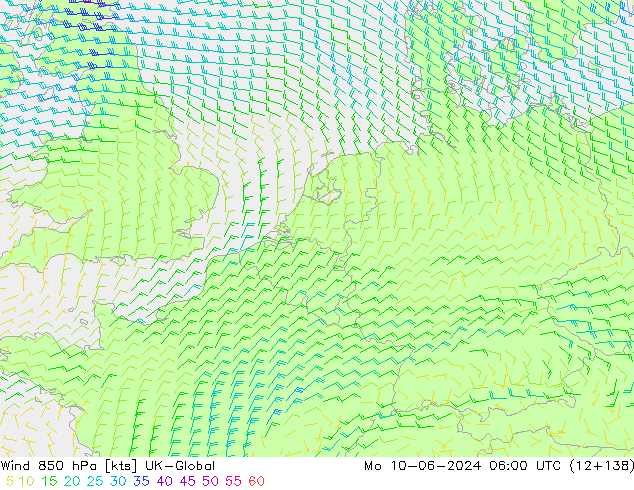 Vent 850 hPa UK-Global lun 10.06.2024 06 UTC