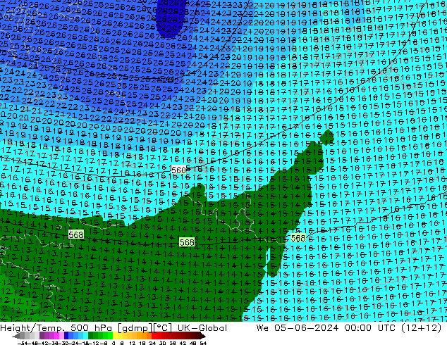 Yükseklik/Sıc. 500 hPa UK-Global Çar 05.06.2024 00 UTC