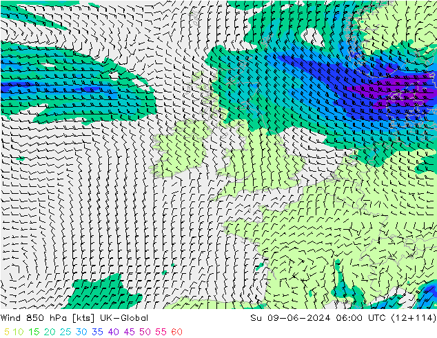 Vent 850 hPa UK-Global dim 09.06.2024 06 UTC