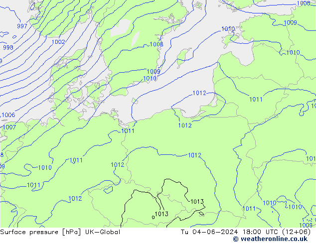 Surface pressure UK-Global Tu 04.06.2024 18 UTC