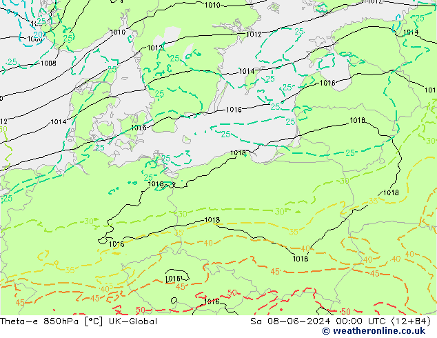 Theta-e 850hPa UK-Global Sa 08.06.2024 00 UTC