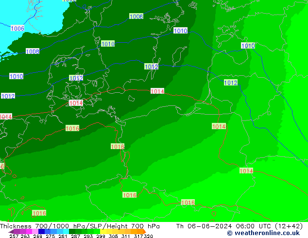 Thck 700-1000 hPa UK-Global czw. 06.06.2024 06 UTC