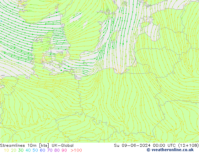 Streamlines 10m UK-Global Su 09.06.2024 00 UTC