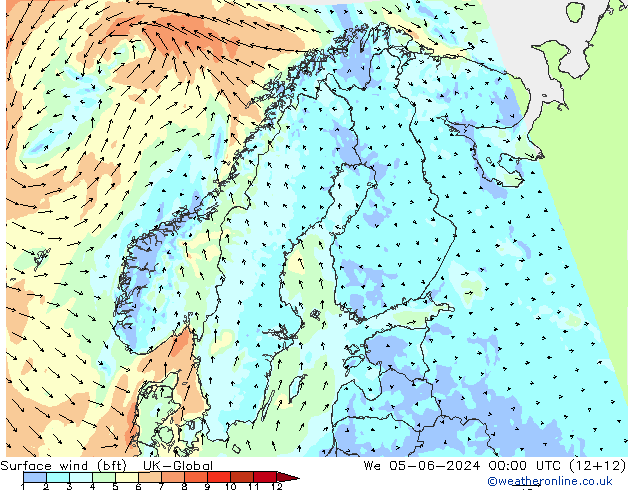 Surface wind (bft) UK-Global St 05.06.2024 00 UTC