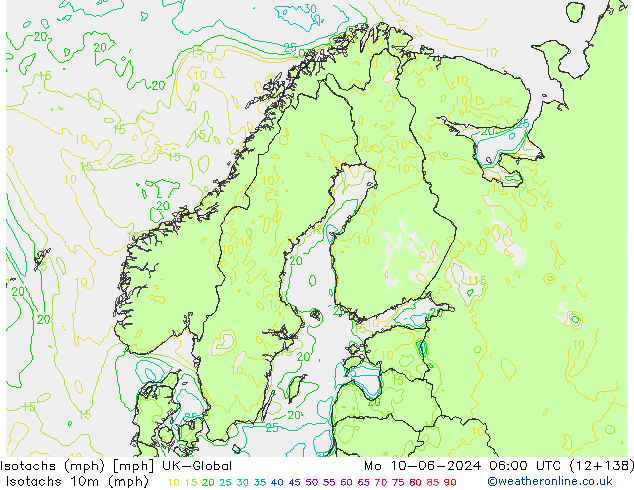 Isotachs (mph) UK-Global lun 10.06.2024 06 UTC