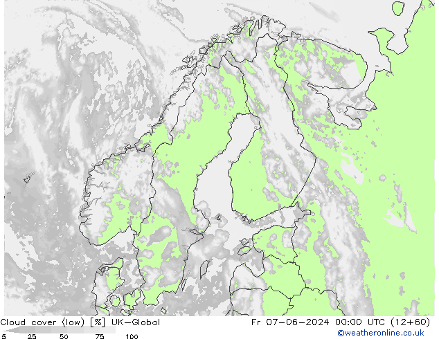 Bewolking (Laag) UK-Global vr 07.06.2024 00 UTC