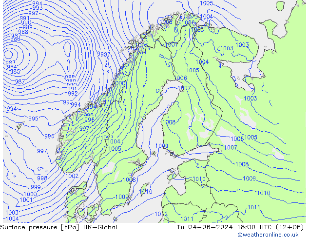 Surface pressure UK-Global Tu 04.06.2024 18 UTC