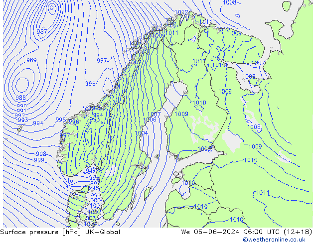 Atmosférický tlak UK-Global St 05.06.2024 06 UTC