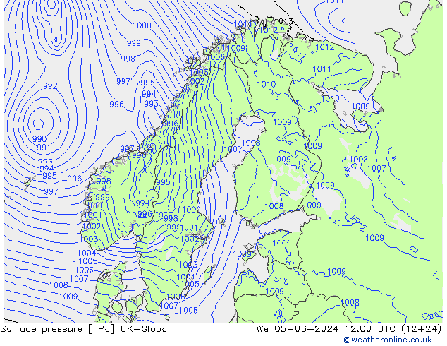 Presión superficial UK-Global mié 05.06.2024 12 UTC