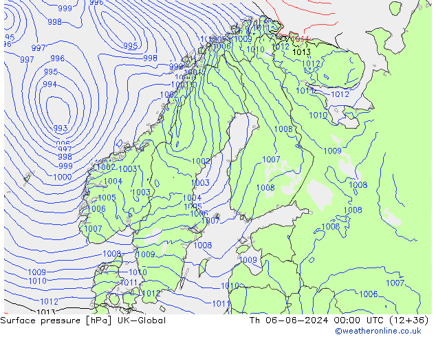 Surface pressure UK-Global Th 06.06.2024 00 UTC