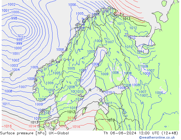 Surface pressure UK-Global Th 06.06.2024 12 UTC