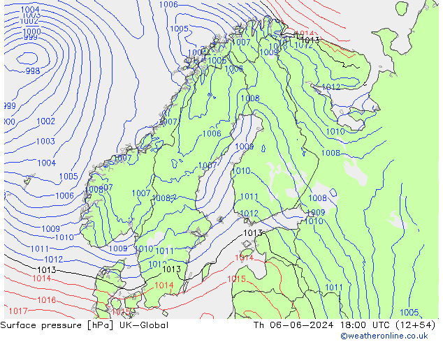 Surface pressure UK-Global Th 06.06.2024 18 UTC