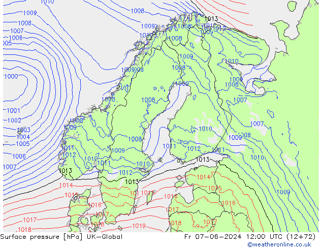 pression de l'air UK-Global ven 07.06.2024 12 UTC