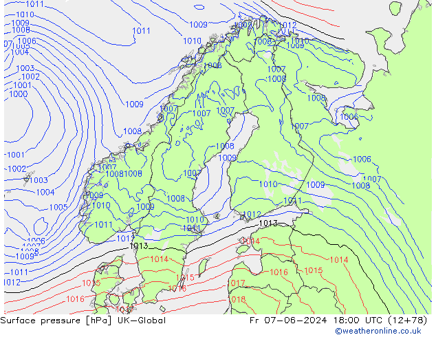 Atmosférický tlak UK-Global Pá 07.06.2024 18 UTC