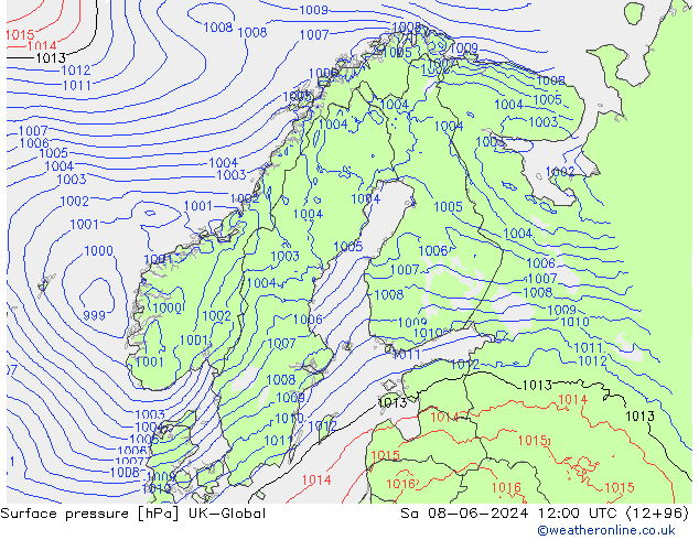 pressão do solo UK-Global Sáb 08.06.2024 12 UTC