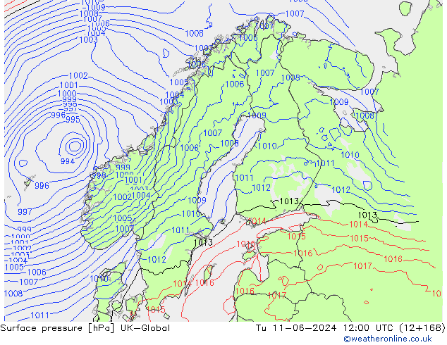Pressione al suolo UK-Global mar 11.06.2024 12 UTC
