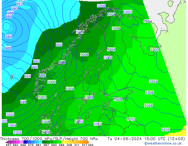 Schichtdicke 700-1000 hPa UK-Global Di 04.06.2024 15 UTC