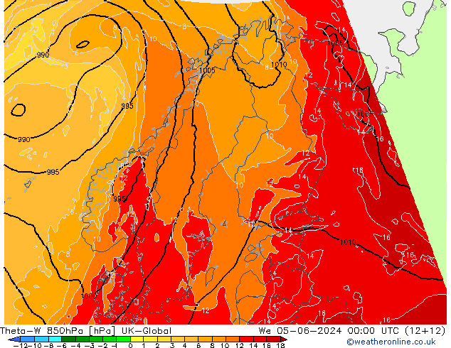 Theta-W 850hPa UK-Global Mi 05.06.2024 00 UTC