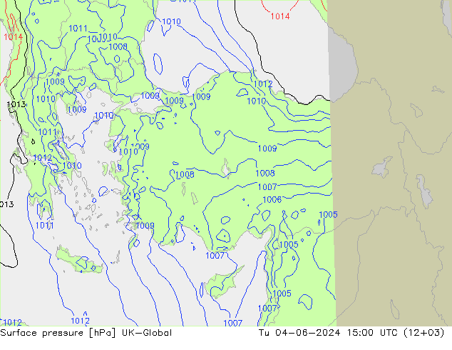 Surface pressure UK-Global Tu 04.06.2024 15 UTC