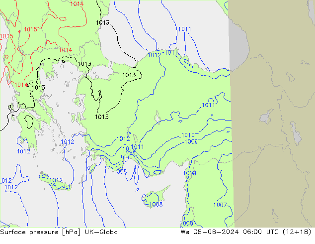 Atmosférický tlak UK-Global St 05.06.2024 06 UTC