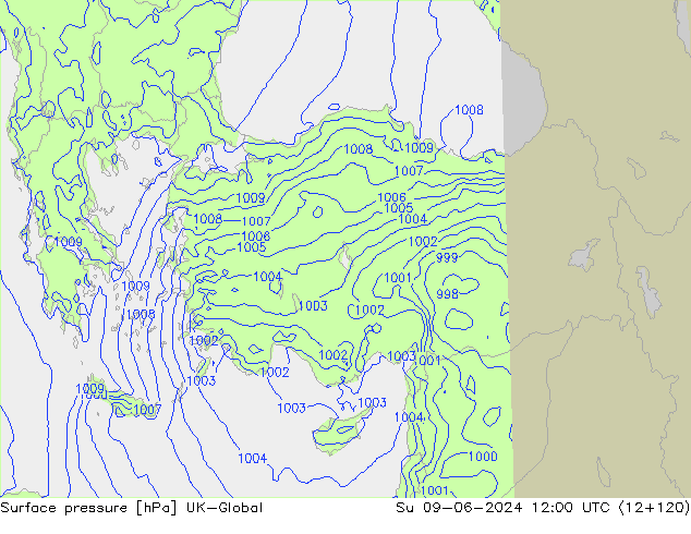 Surface pressure UK-Global Su 09.06.2024 12 UTC