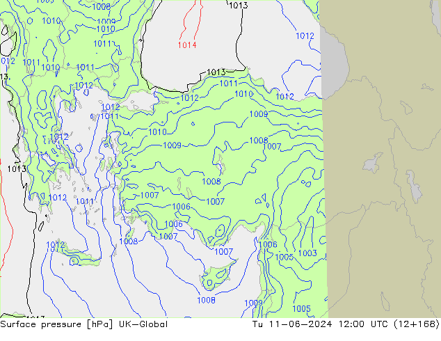 Surface pressure UK-Global Tu 11.06.2024 12 UTC