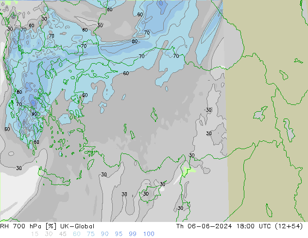 RH 700 hPa UK-Global  06.06.2024 18 UTC