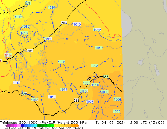 Espesor 500-1000 hPa UK-Global mar 04.06.2024 12 UTC