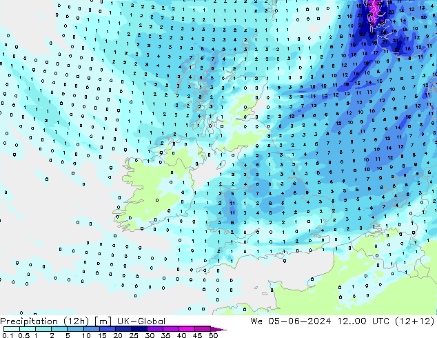 Precipitation (12h) UK-Global We 05.06.2024 00 UTC