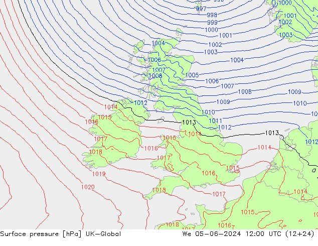 pression de l'air UK-Global mer 05.06.2024 12 UTC