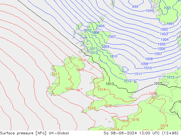 Surface pressure UK-Global Sa 08.06.2024 12 UTC