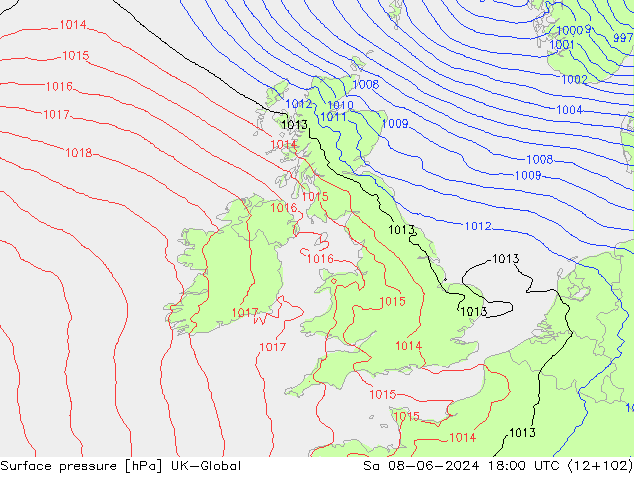 pressão do solo UK-Global Sáb 08.06.2024 18 UTC