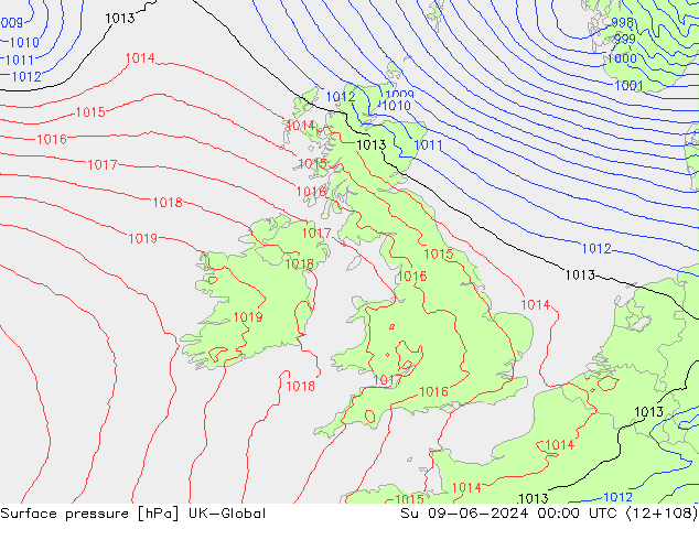 Luchtdruk (Grond) UK-Global zo 09.06.2024 00 UTC