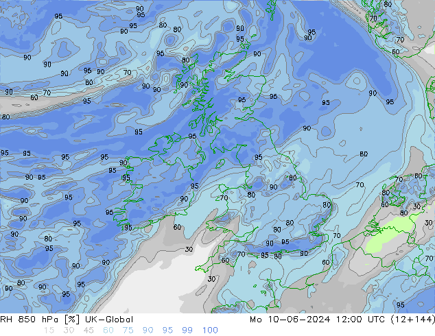 Humedad rel. 850hPa UK-Global lun 10.06.2024 12 UTC