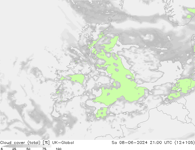 Nubes (total) UK-Global sáb 08.06.2024 21 UTC