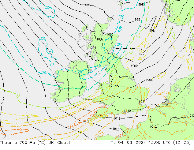 Theta-e 700hPa UK-Global Sa 04.06.2024 15 UTC