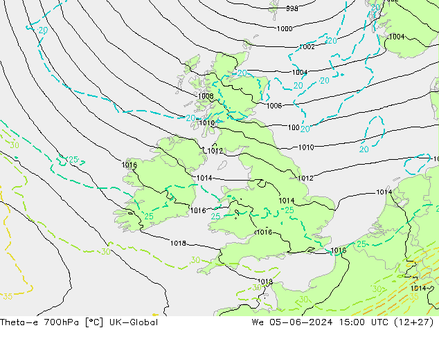 Theta-e 700hPa UK-Global Qua 05.06.2024 15 UTC