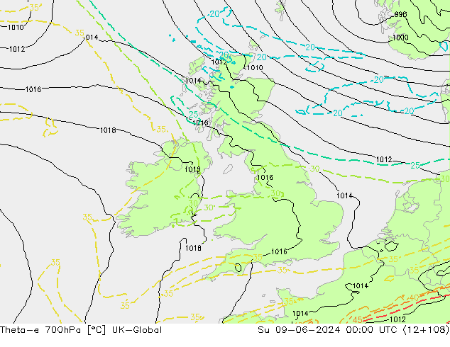 Theta-e 700hPa UK-Global Dom 09.06.2024 00 UTC