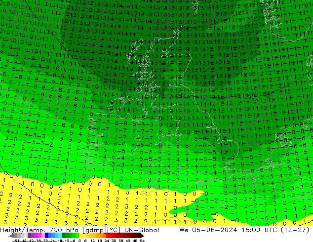 Height/Temp. 700 гПа UK-Global ср 05.06.2024 15 UTC