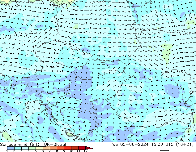Bodenwind (bft) UK-Global Mi 05.06.2024 15 UTC