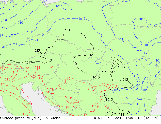 Atmosférický tlak UK-Global Út 04.06.2024 21 UTC