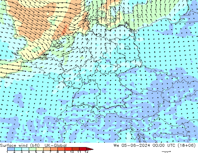 Rüzgar 10 m (bft) UK-Global Çar 05.06.2024 00 UTC