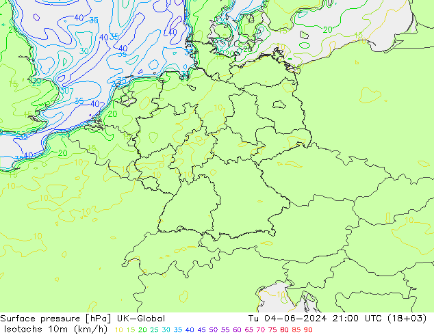 Isotachs (kph) UK-Global Tu 04.06.2024 21 UTC