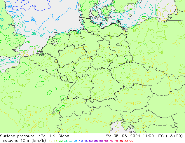 Isotachs (kph) UK-Global St 05.06.2024 14 UTC