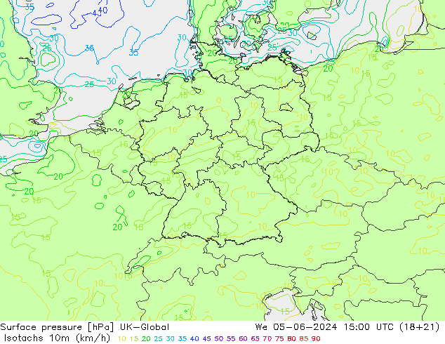 Isotachs (kph) UK-Global Qua 05.06.2024 15 UTC