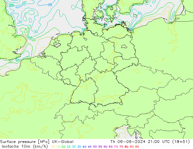 Isotachs (kph) UK-Global Th 06.06.2024 21 UTC