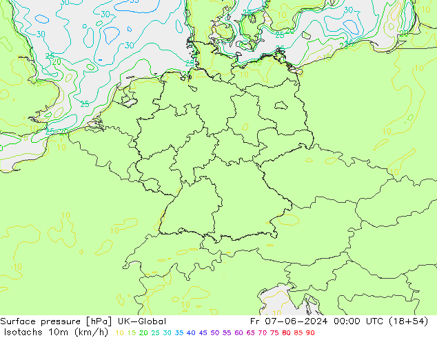 Isotachs (kph) UK-Global Fr 07.06.2024 00 UTC