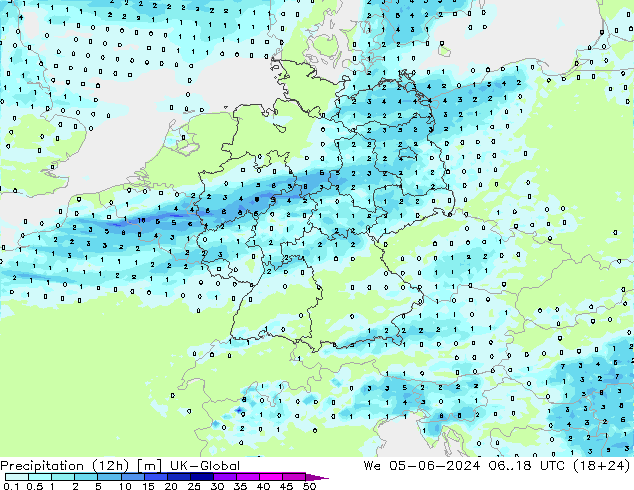 Precipitation (12h) UK-Global We 05.06.2024 18 UTC